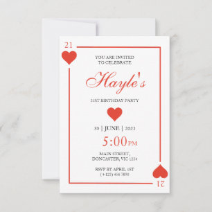 Invitación Reina de Corazones Casino Cartas de Juego Cumpleañ