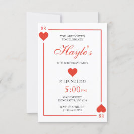 Invitación Reina de Corazones Casino Cartas de Juego Cumpleañ