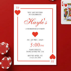 Invitación Reina de Corazones Casino Cartas de Juego Cumpleañ