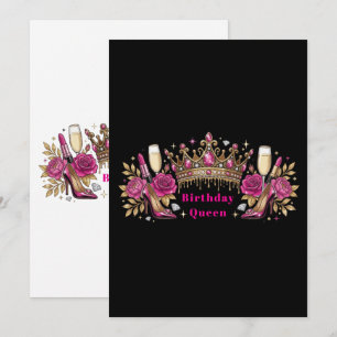 Invitación Reina de Cumpleaños Corona Rosa Glamour Personaliz