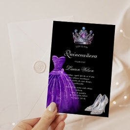 Invitación Reina de diamantes morados exclusiva de Quinceañer