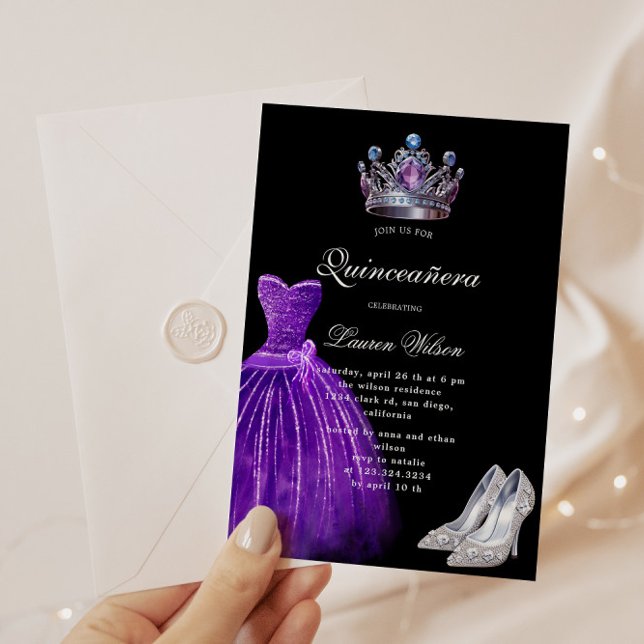 Invitación Reina de diamantes morados exclusiva de Quinceañer (Subido por el creador)