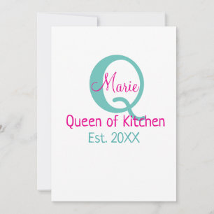 Invitación Reina de la cocina monograma minimo verde rosa sim