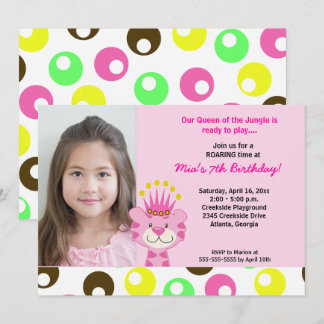 Invitación REINA DE LA JUNGLE *FOTO* Cumpleaños 5x7