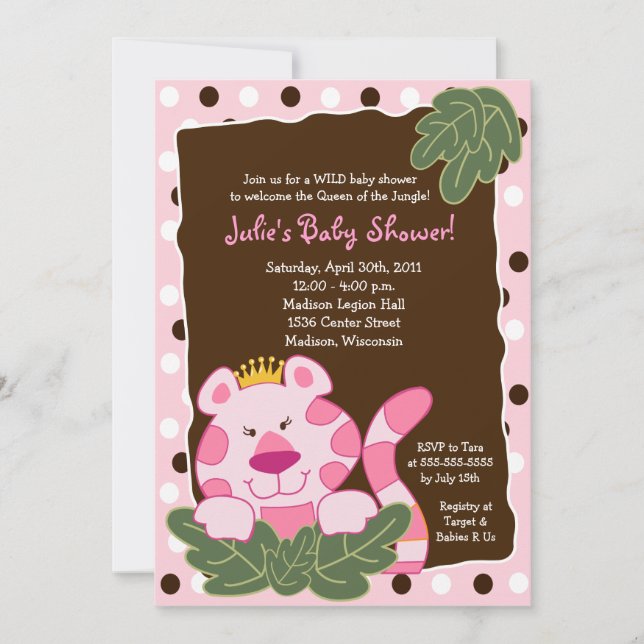 Invitación REINA DE LA JUNGLE TIGER 5x7 Baby Shower (Anverso)