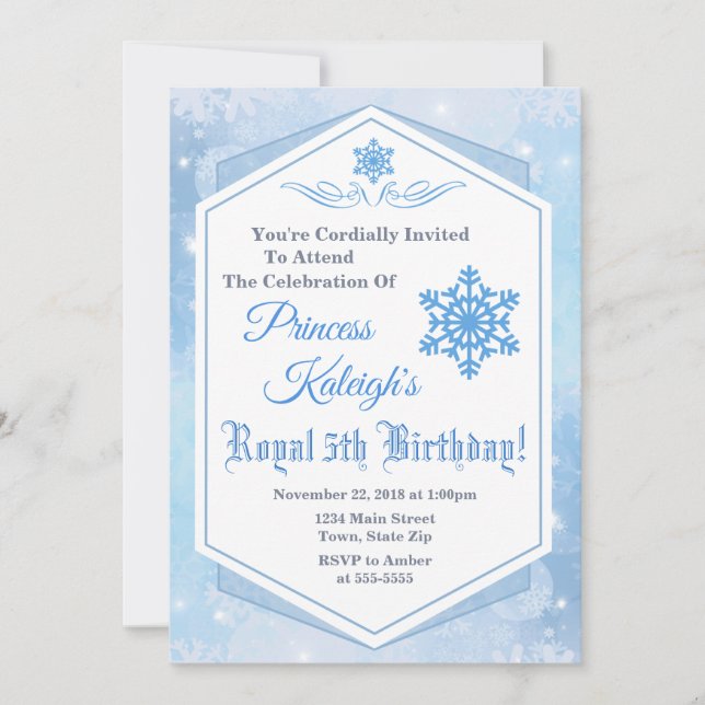 Invitación Reina de la nieve por cumpleaños de la princesa de (Anverso)