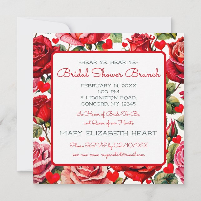 Invitación Reina de los corazones ducha de novia Plaza Brunch (Reverso)