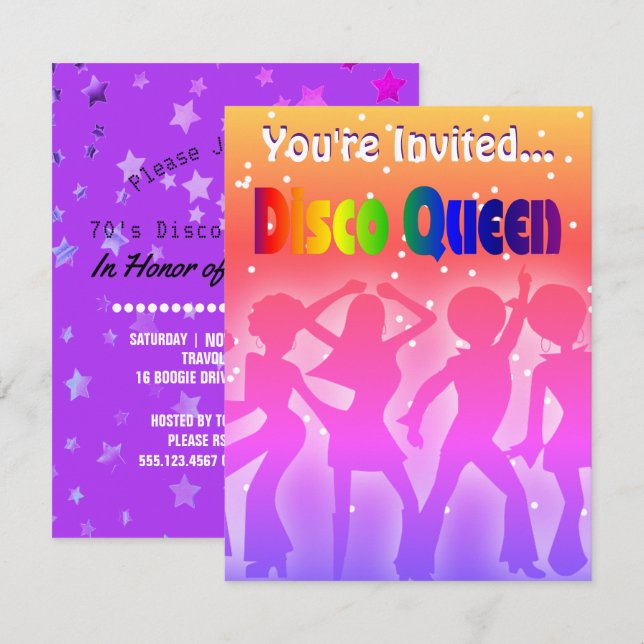 Invitación Reina discoteca Rainbow| Estrellas Fiestas de los  (Anverso / Reverso)