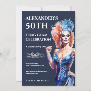 Invitación Reina drag carnaval festival lgbtq glamour brillo