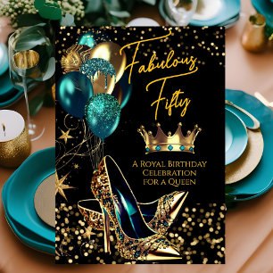 Invitación Reina fabulosa tacones altos de corona dorada azul
