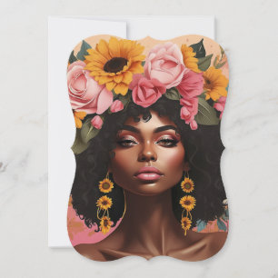 Invitación Reina negra floral afro melanina mujer amor floral