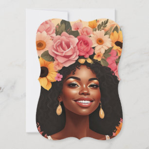 Invitación Reina negra floral afro melanina mujer amor floral