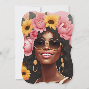 Invitación Reina negra floral afro melanina mujer amor floral