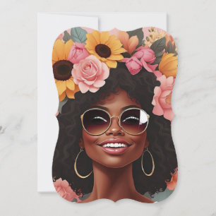Invitación Reina negra floral afro melanina mujer amor floral