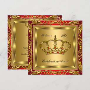 Invitación Reina o Rey Cumpleaños Fiesta Rojo Dorado Regal