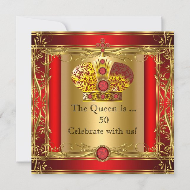 Invitación Reina o Rey Regal Red Fiesta de Cumpleaños 50 (Anverso)