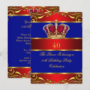 Invitación Reina Príncipe Rey Regio Rojo Oro Azul Corona