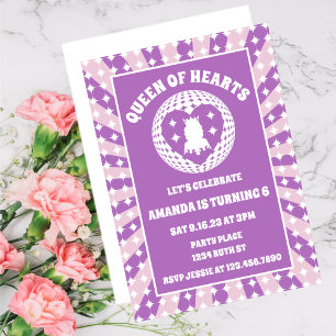 Invitación Reina Púrpura Retro De Los Corazones Cumpleaños