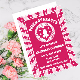 Invitación Reina Retro Magenta De Corazones Cumpleaños