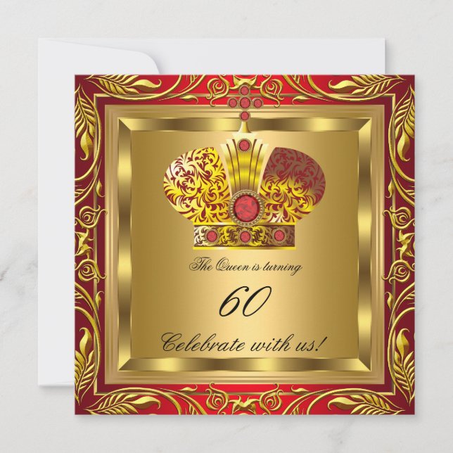 Invitación Reina Rey Real Rojo Oro Elite Fiesta de Cumpleaños (Anverso)