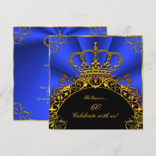 Invitación Reina Rey Regal Oro Azul Fiesta de Cumpleaños Real