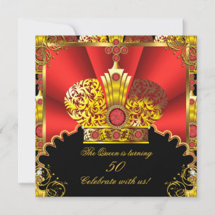 Invitación Reina Rey Regal Rojo Oro Cumpleaños Fiesta 3