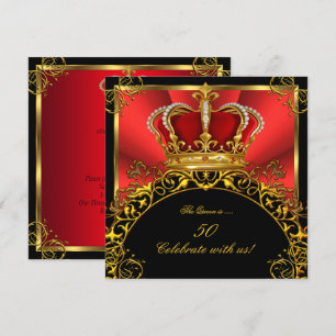 Invitación Reina Rey Regal Rojo Oro Real Fiesta de Cumpleaños