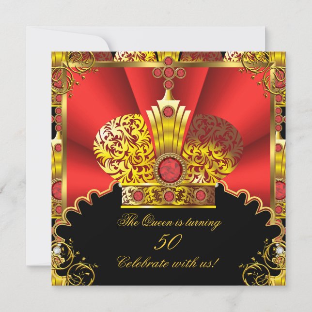 Invitación Reina Rey Regio Rojo Oro Cumpleaños Fiesta 3 (Anverso)