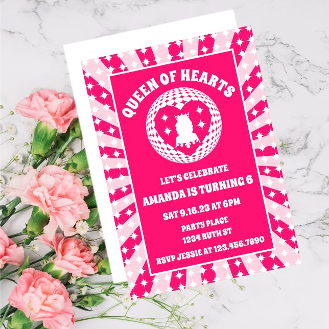 Invitación Reina Rosa Retro Del Corazón Cumpleaños (Subido por el creador)