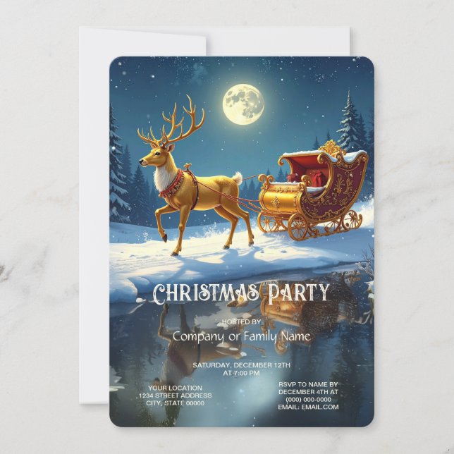 Invitación Reindeer Christmas Sleigh Holiday Party Invitation (Anverso)