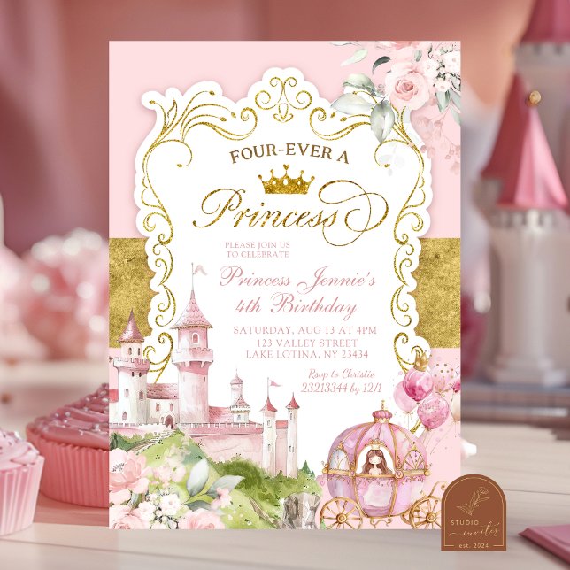 Invitación Reino Rosa y Dorado Princesa para Siempre  (Subido por el creador)