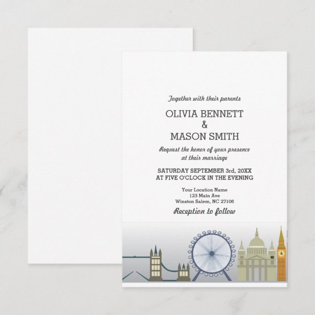 Invitación Reino Unido Inglaterra de la boda de (Anverso / Reverso)