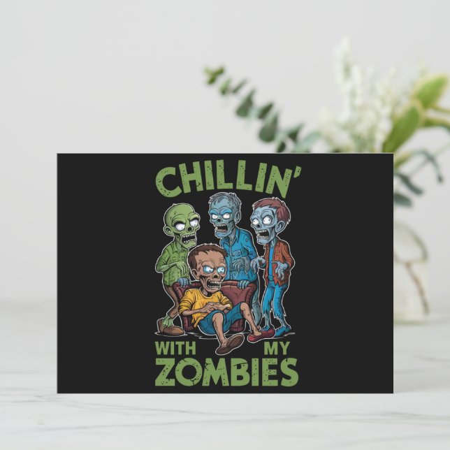 Invitación Relajándome Con Mis Zombies De Halloween Chicos Ni (Anverso de pie)