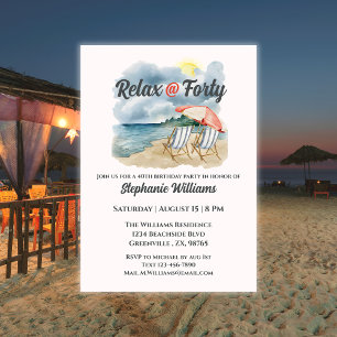 Invitación Relájate @ Forty Silla de Playa Tropical Cumpleaño