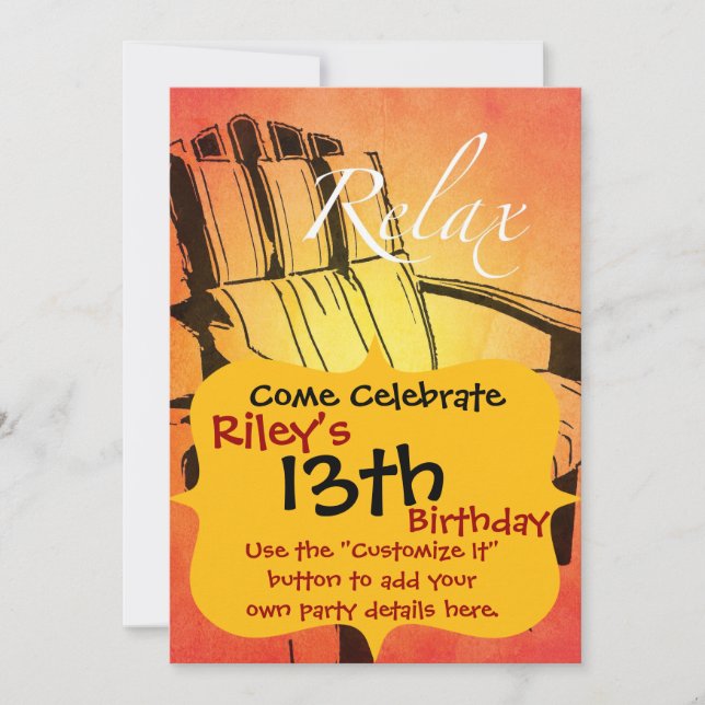 Invitación Relájese En La Playa De Verano Del Naranja Rojo Ad (Anverso)