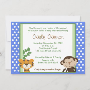 Invitación Relatos de la jungla Safari AZUL Baby Shower 5 x 7