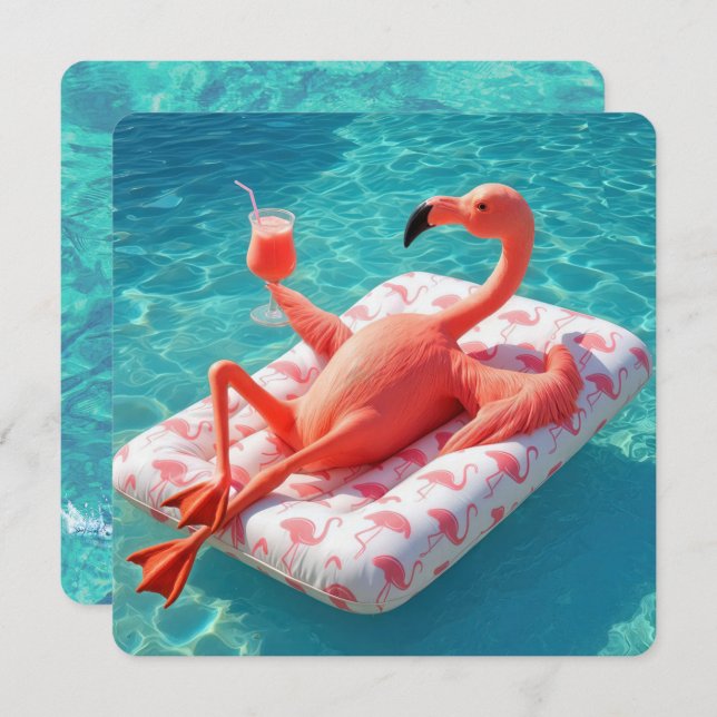 Invitación Relaxing Flamingo Floating On a Pool Mattress (Anverso / Reverso)