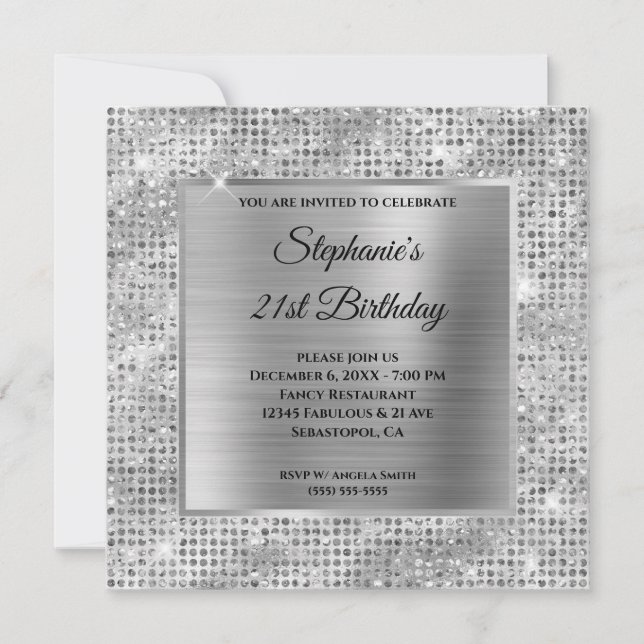 Invitación Relieve metalizado 21º cumpleaños del diamante pla (Anverso)