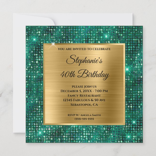 Invitación Relieve metalizado 40 cumpleaños del oro de diaman (Anverso)