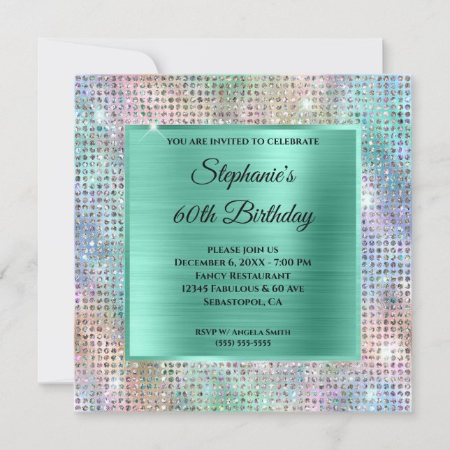 Invitación Relieve metalizado 60º cumpleaños de diamantes irl (Anverso)