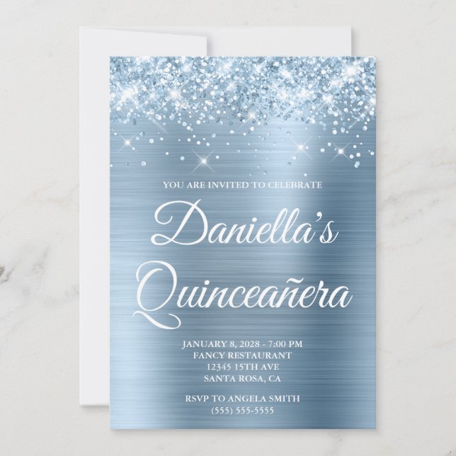 Invitación Relieve metalizado azul brillante Purpurinoso clar (Anverso)