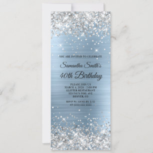 Invitación Relieve metalizado azul claro Purpurina plateado 4