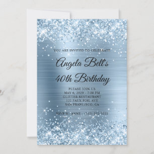 Invitación Relieve metalizado azul claro Purpurinoso Monogram