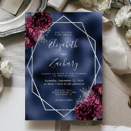 Invitación Relieve metalizado azul marino Boda floral de borg