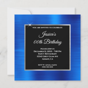 Invitación Relieve metalizado azul real Glam Plata Dorado Neg