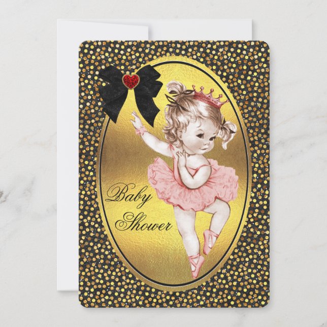 Invitación Relieve metalizado Ballerina Faux Bow y ducha Purp (Anverso)