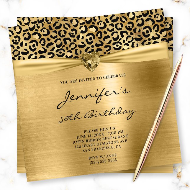 Invitación Relieve metalizado Black Gold Leopard Gem Heart 50 (Subido por el creador)
