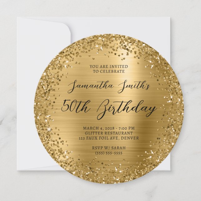 Invitación Relieve metalizado Circular Gold Purpurina 50 cump (Anverso)