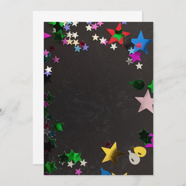 Invitación Relieve metalizado confetti en negro con espacio d (Anverso / Reverso)