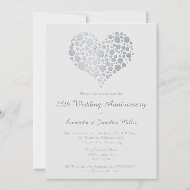 Invitación Relieve metalizado de Burlas del Corazón Plateado  (Anverso)